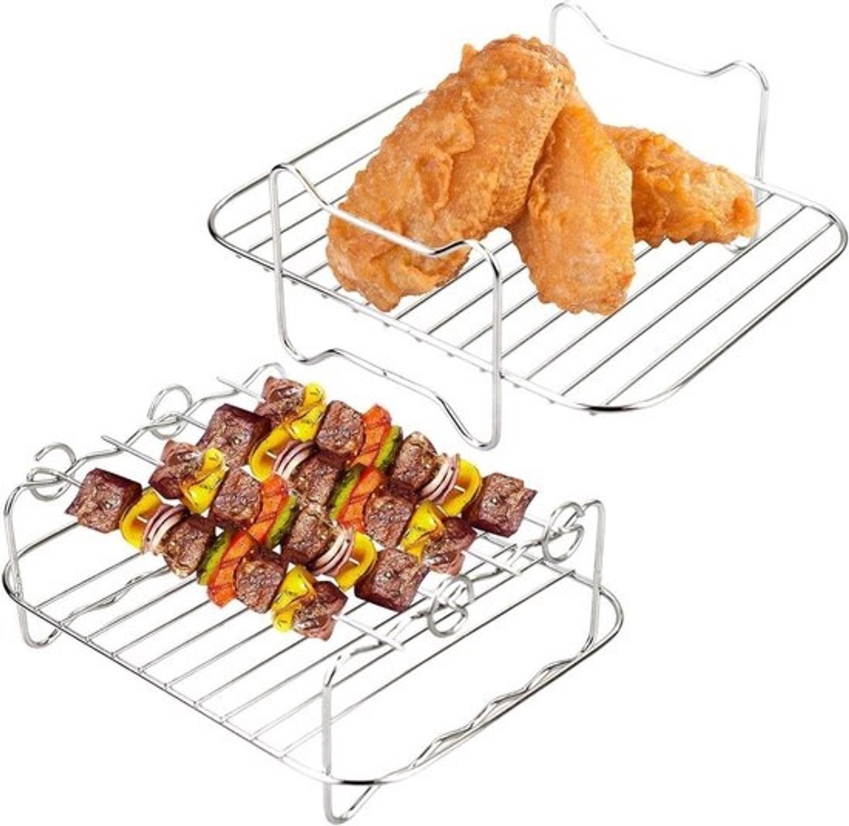 Dubbellaags Airfryer Rek - Luchtfriteuse Accessoire - Dubbel Koken - Werkbesparend Ontwerp - 898 Inch Diameter - Zilver