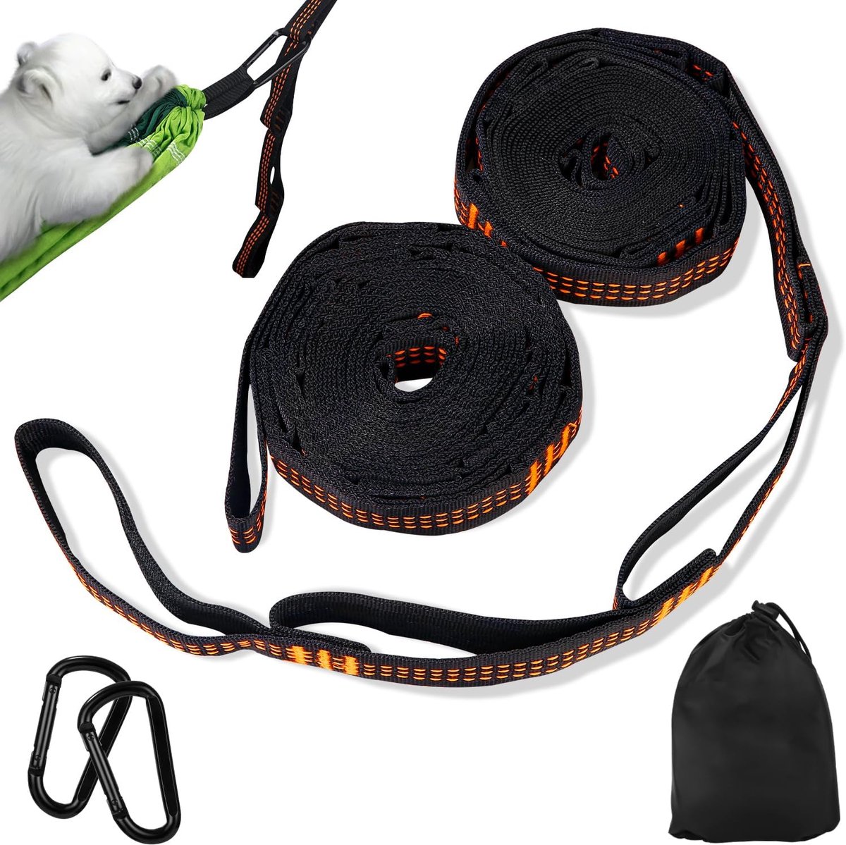Set van 2 hangmathouders, 3 m x 2,5 cm, met 10 lussen, 2 haken en opbergtas, schommelbevestiging voor camping, max. 300 kg