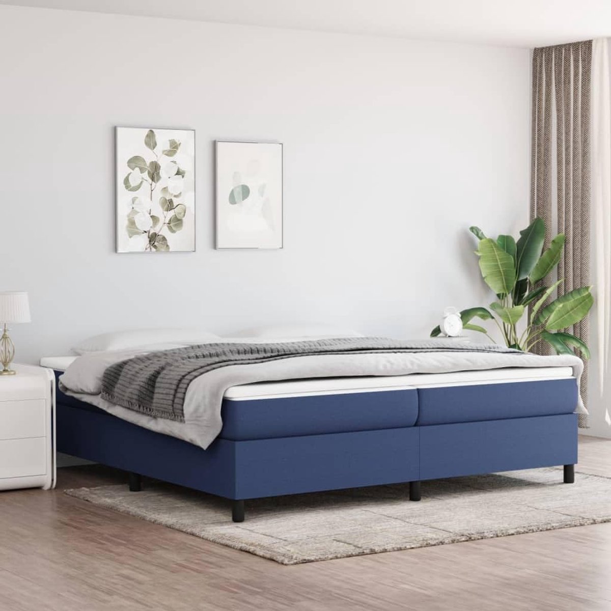 bed stof blauw 200x200 cm stevig met lattenbodem onderstel slaapkamer meubel ademend duurzaam stabiel matras niet inbegrepen