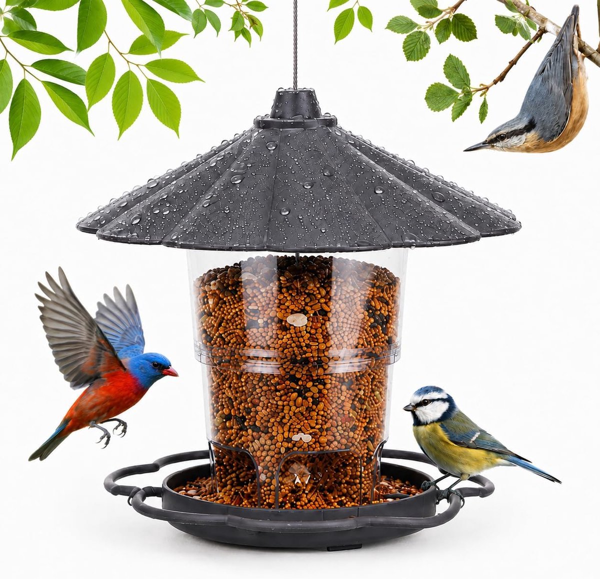Vogelvoederhuis om op te hangen, 820 ml, opvouwbaar, weerbestendig, grijs