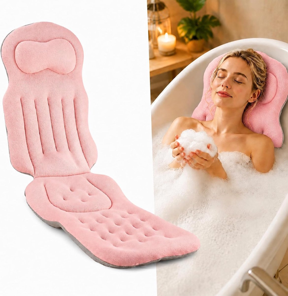 Badkussen antislip met zuignappen, ondersteunt nek, rug en benen