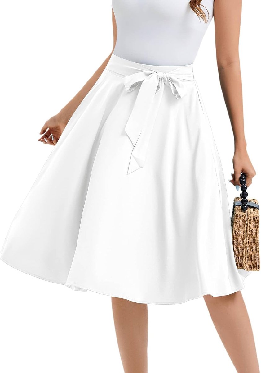 Rok voor dames, zomer, knielange rok, vintage retro rok, platte rok, basic, veelzijdig, casual, hoge taille, vrijetijdsrok