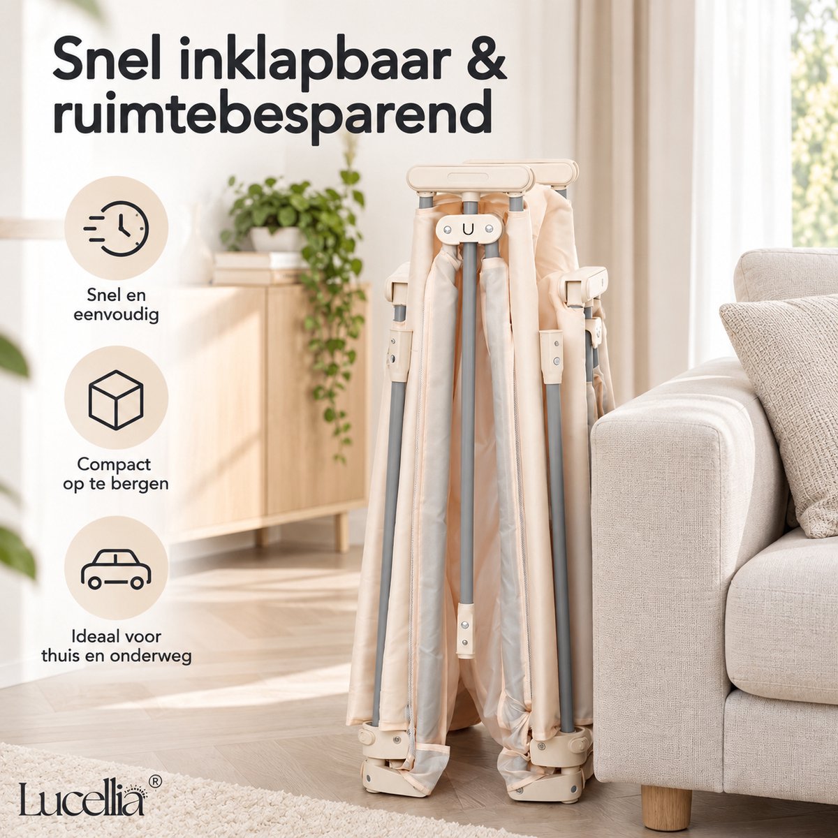 Lucellia® Grondbox Baby 130x130 cm – Inklapbare Speelbox met Speelmat, 50 Speelballen & Optrekringen – Kinderbox, Kruipbox, Playpen & Baby Box – Beige – foto 4
