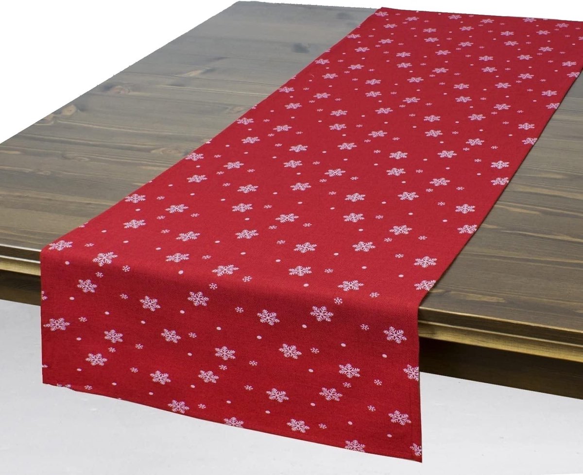 SNEEUW / 40x140 cm / rood tafelkleed voor de kersttijd