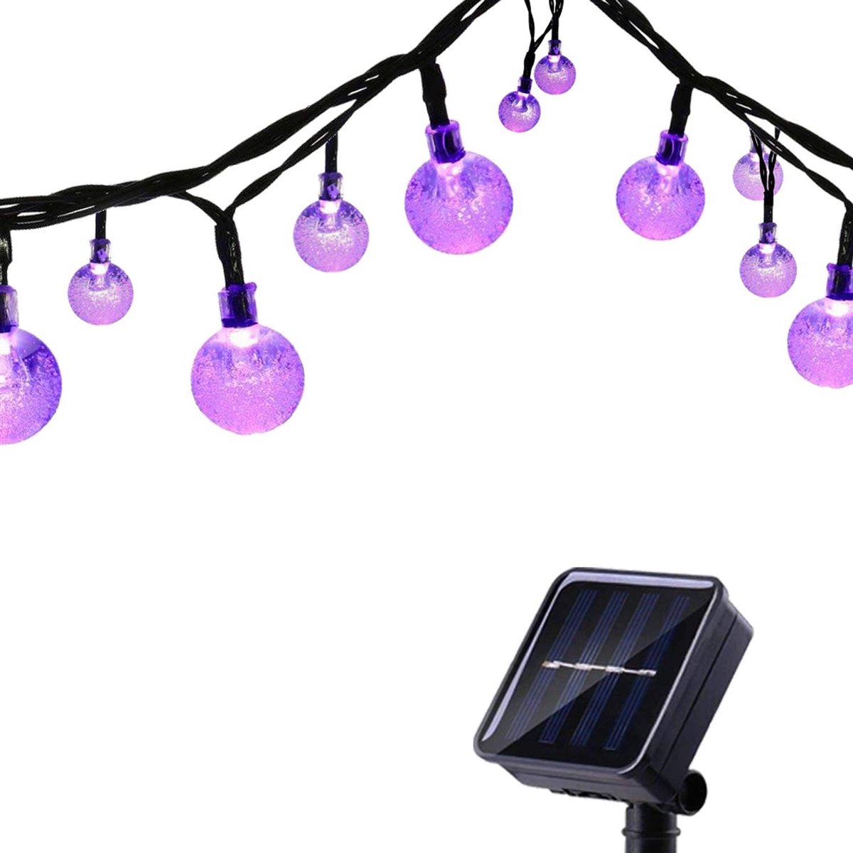 Tuinverlichting op Zonne-energie, Kerstverlichting Buiten met Ballen, Waterdichte 6m 30 LED 8 Modi, Decoratieve Lichtslingers voor Thuis Tuinhuisje Terras Gazon Bruiloftsornament (Paars)