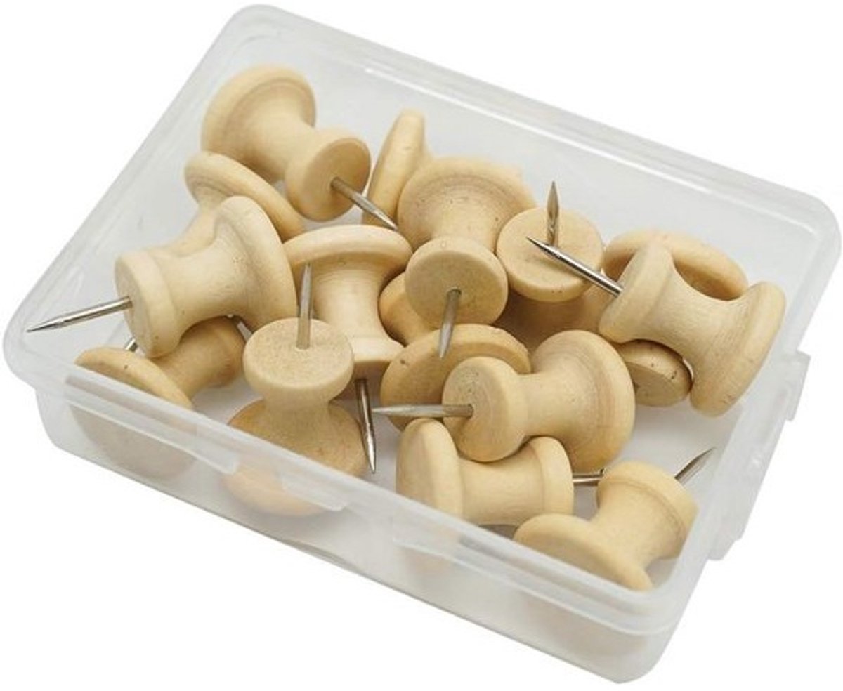 Houten punaises met ronde kop en stalen punt, 15 stuks