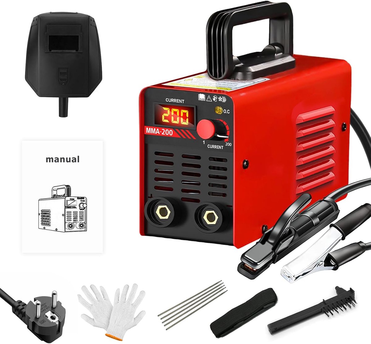 200 Lichtbooglasapparaat, draagbaar, elektrodenlasapparaat, 200 A, mini-lasapparaat MMA, IGBT inverter, lasapparaat met led-display, anti-stick, intelligente koeling