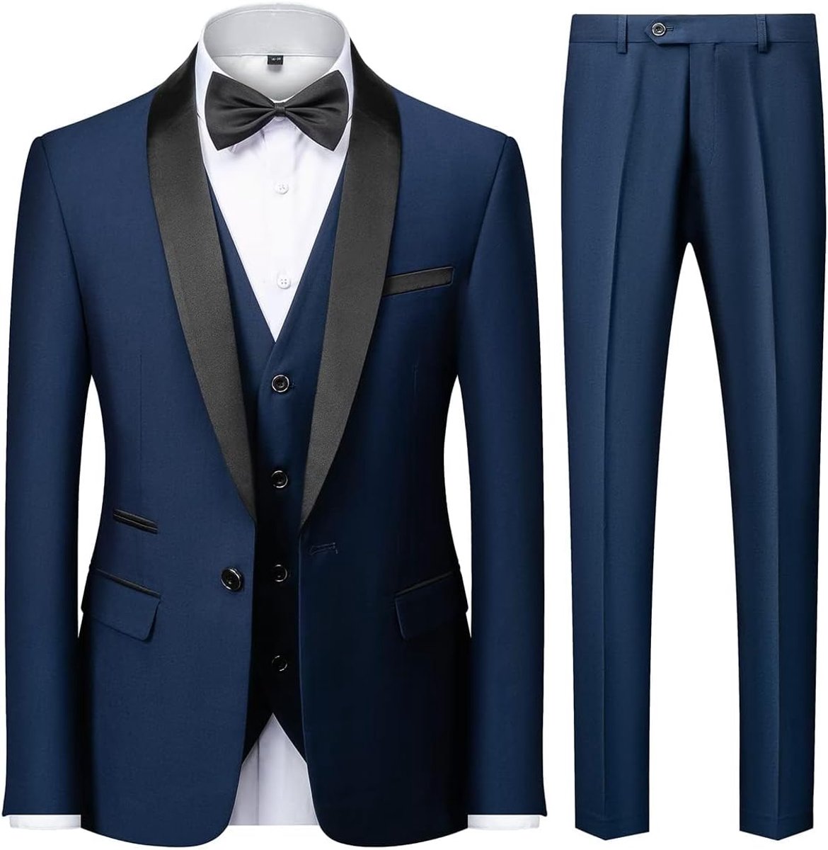 3-delig pak voor heren, slim fit, één knoop, sjaal, revers