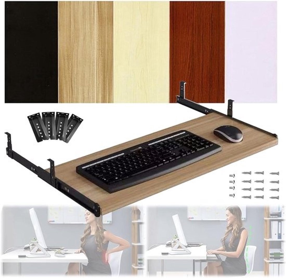 Bureau Lade - Onderbouw Lade - Werkplek Organiseren - Soepel Schuifmechanisme - 60x27 cm - Zwart