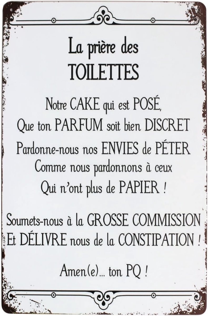 gebed van het toilet muurbord, vintage stijl, van metaal
