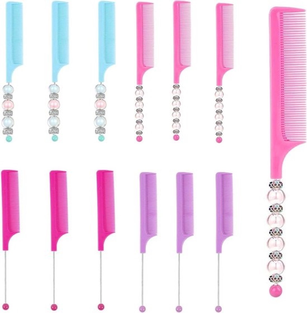 Kralenkam Set - Haar Styling - Doe Het Zelf Kapsels - Lege Staaf Ontwerp - 12 Stuks - Diverse Kleuren