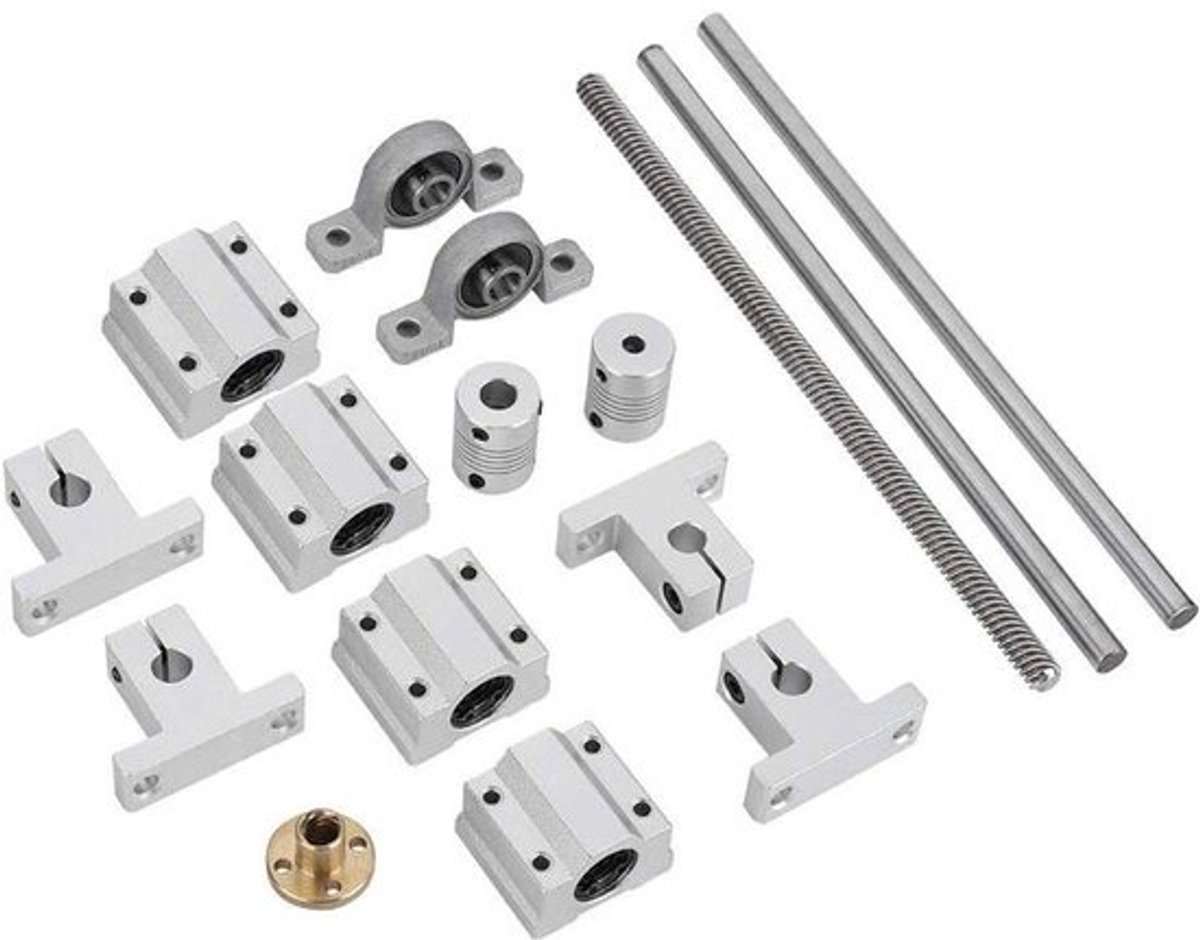 Spindelstang Set - Optische As - 3D Printer Onderdelen - Flexibele Koppeling - 7.9 Inch - Zilver