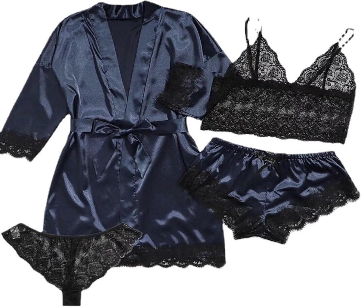 kousenSexy pyjama voor vrouwen 4 stuks set kant jarretelle kamerjas erotische lingerie pyjama's