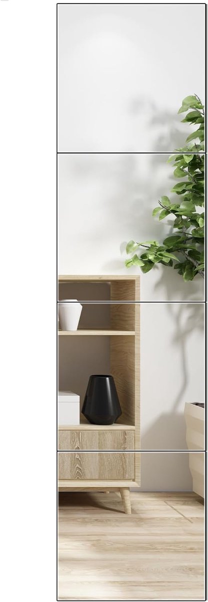 Volledige lengte wandspiegeltegels - 25,4 x 25,4 cm x 4 stuks frameloze full-body spiegeltegels, wandspiegel voor thuis, sportschool, ijdelheid, slaapkamer, woonkamer