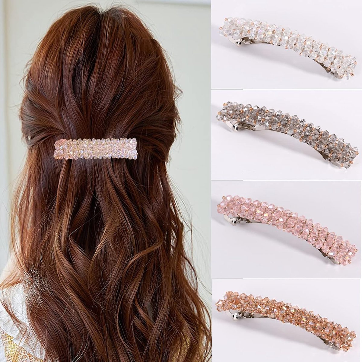 Haarspelden voor dames, kristallen, haarspelden voor dun haar, dik haar, rechthoekig, Franse automatische haarspelden, haarspeld bloem, grote haarclips, vrouwen, haaraccessoires