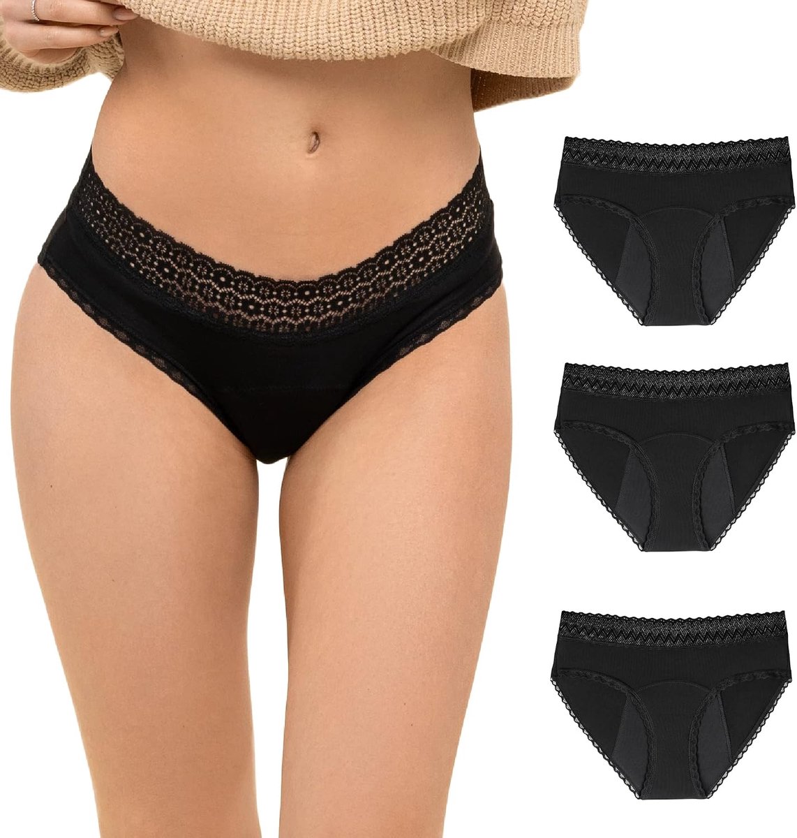 broek menstruatie in organisch organisch katoen - XL - Onder kleding 4 anti -lekkende absorberende lagen - wasbare hygiënische bescherming voor regel