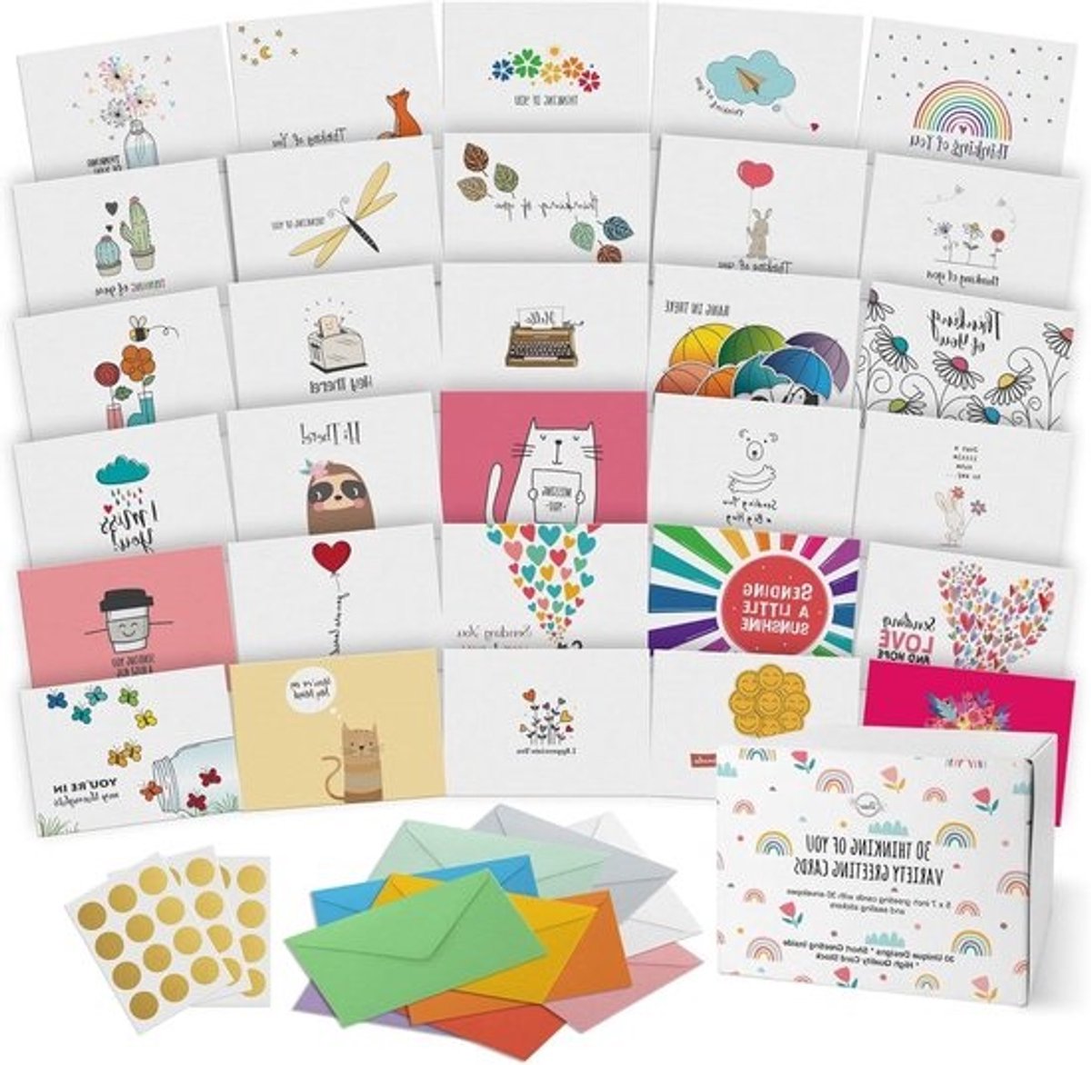 Wenskaarten Set - Kaarten met Groeten - Iemand Blij Maken - 30 Unieke Ontwerpen - 30 Stuks - Meerkleurig