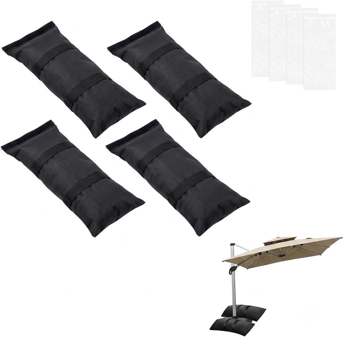 Zandzakken om te verzwaren, 72 x 25 cm, paviljoen, zandzakken tot 20 kg vulbaar, 600D Oxford verdikt met draaggreep, zandzak voor parasol, paviljoen, tuin, terras, trampoline, zwart