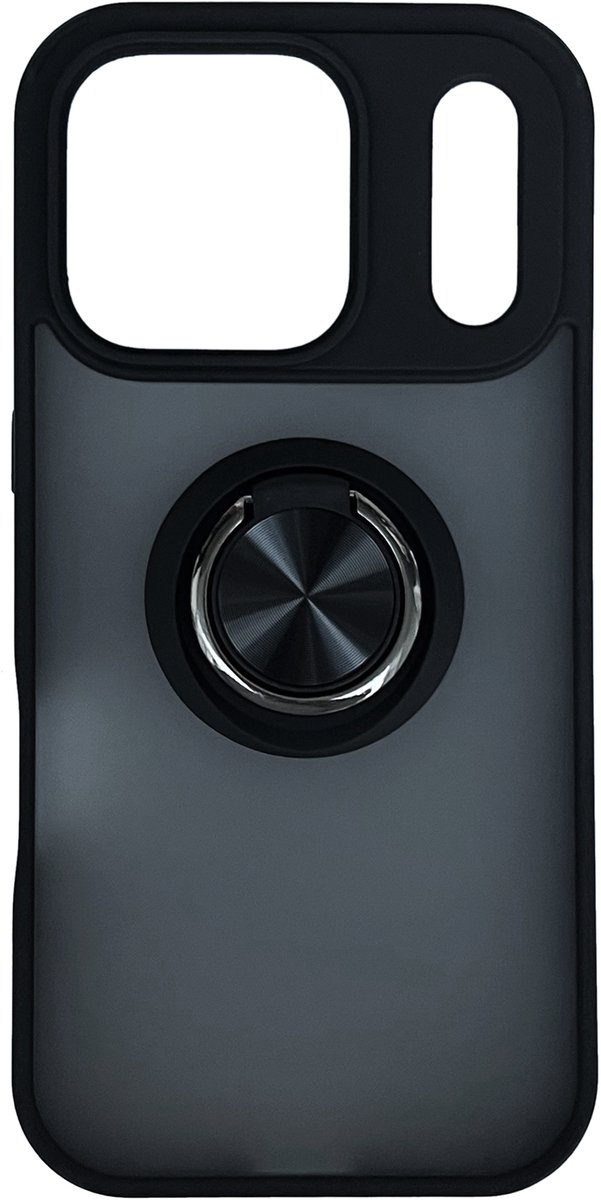 Hoesje Geschikt voor Apple iPhone 18 Pro - Zwart - Casemania Matte Hybrid Back Cover met Vingerhouder - Smartphone Telefoonhoesje met Ring