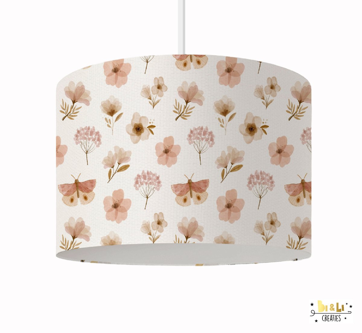 Hanglamp vlinders en bloemen - lampen - 30x30x24 cm - kinder & babykamer - kunststof - wit - excl. lichtbron