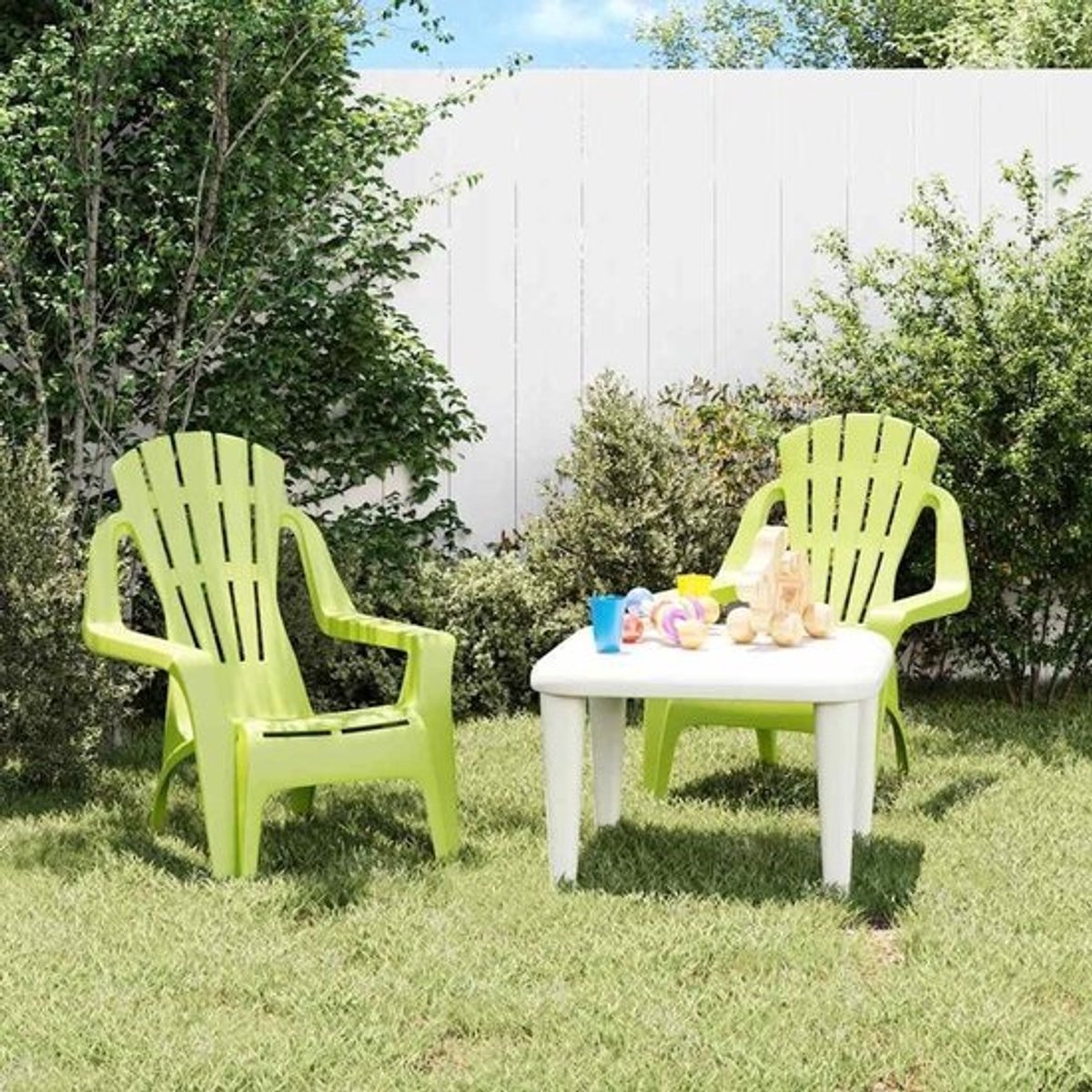 Kinder Tuinstoelen - Kinderstoeltjes Buiten - Buiten Zitten - Houten Look PP - 37x34x44cm - Groen