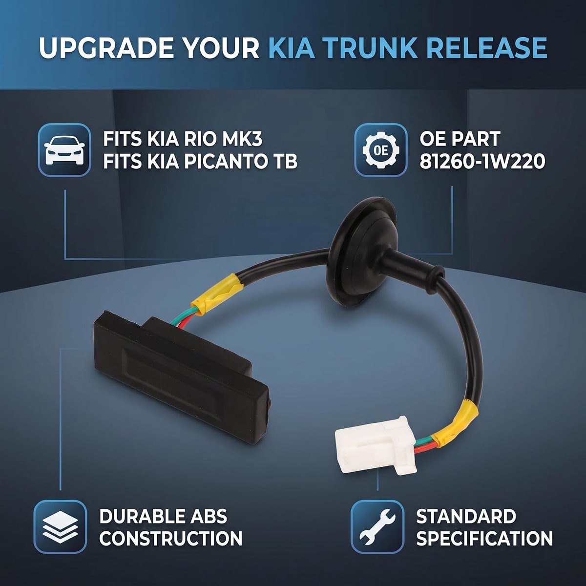 Dailygoods- Achterklep Ontgrendelknop - Vervanging voor Kia Picanto/Rio - Krasbestendig ABS - OEM 81260-1W220 - 1 Stuk - Geschikt voor 2011-2017