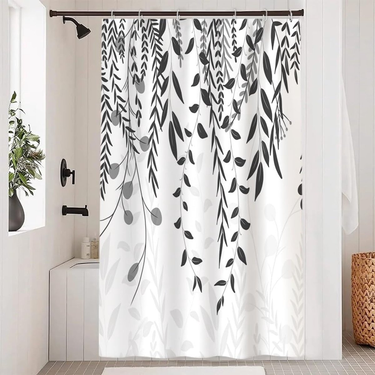 Douchegordijn grijs 120x200cm anti-schimmel eucalyptus bladeren