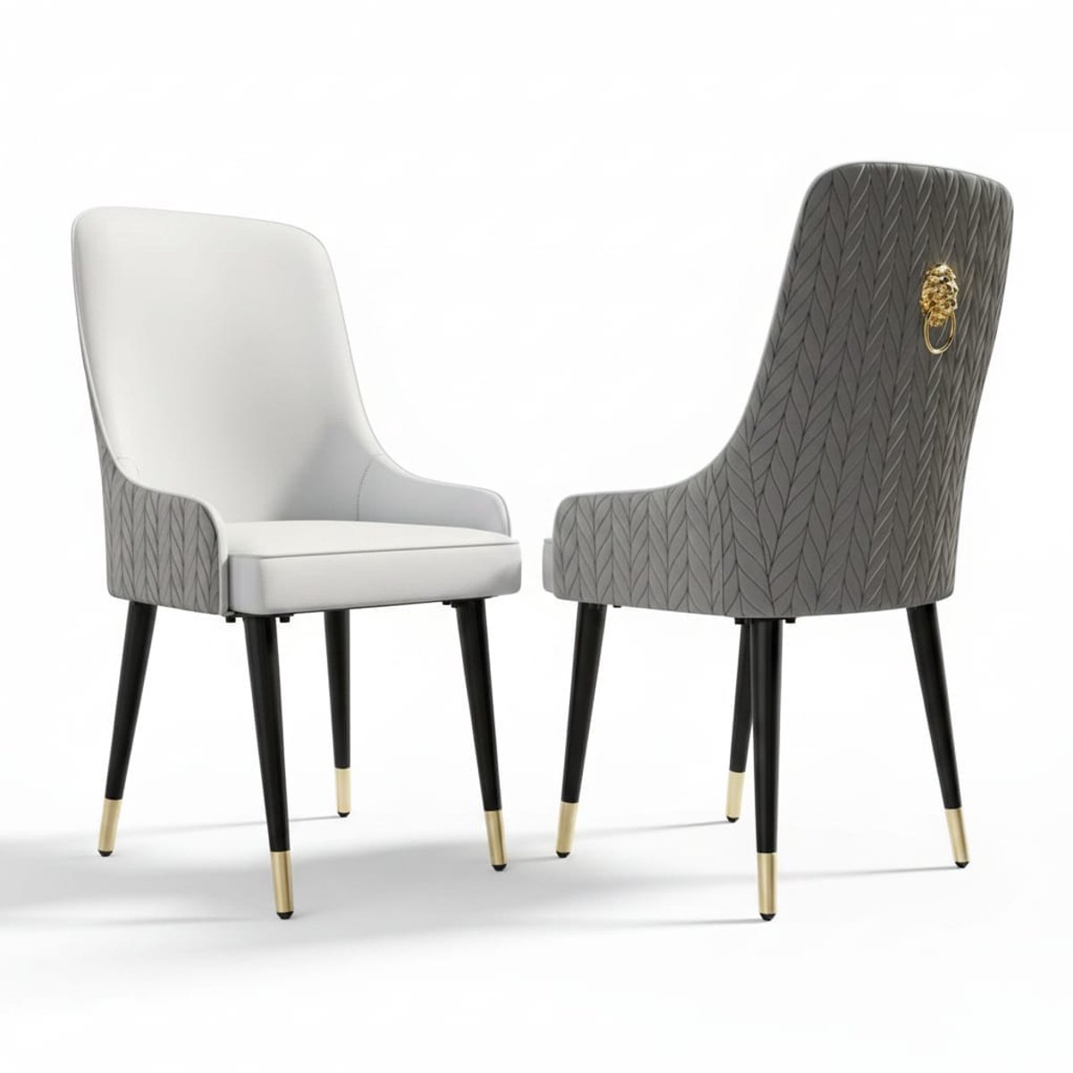 Klarven Eetkamerstoel Grijs - Hoge Rugleuning met Knoopdetail - Metalen Poten, Stevig en Stabiel - B 53 x D 60 x H 100 cm
