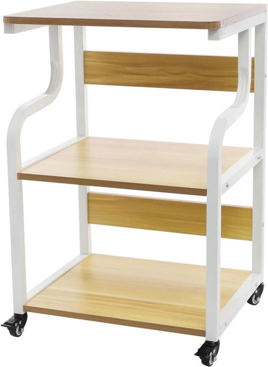 Printertafel met wielen - Printerstandaard mobiel - Kantoor organiseren - 3-traps opbergruimte - 50 x 40 x 745 cm