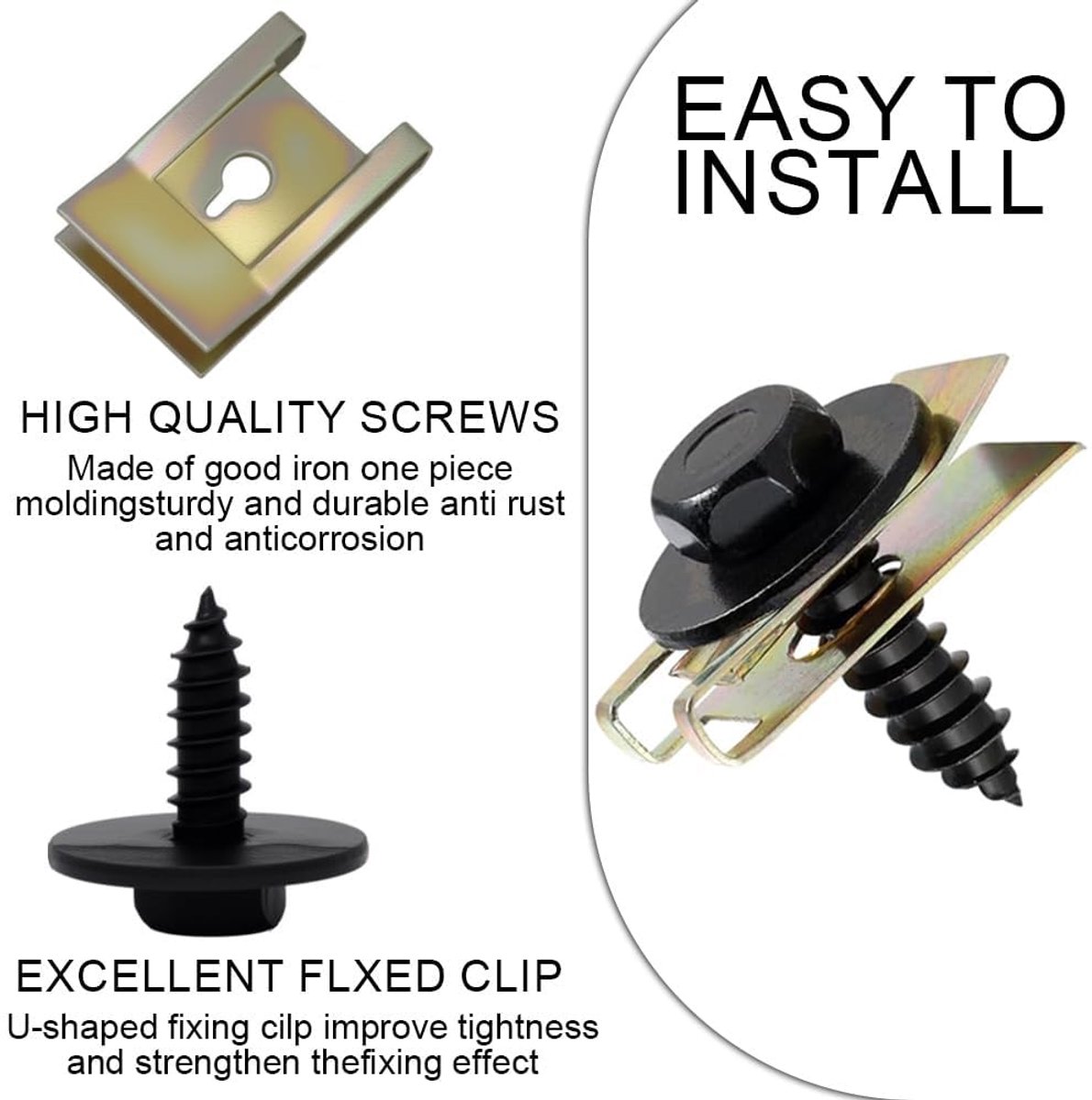 SnelShoppen - Can Nuts Schroefmoer Clip Kit, 20 Sets RVS Veerplaatmoeren en U-Vormige Beugelschroeven voor Spatborden, Bumpers, Motorkappen en Interne
