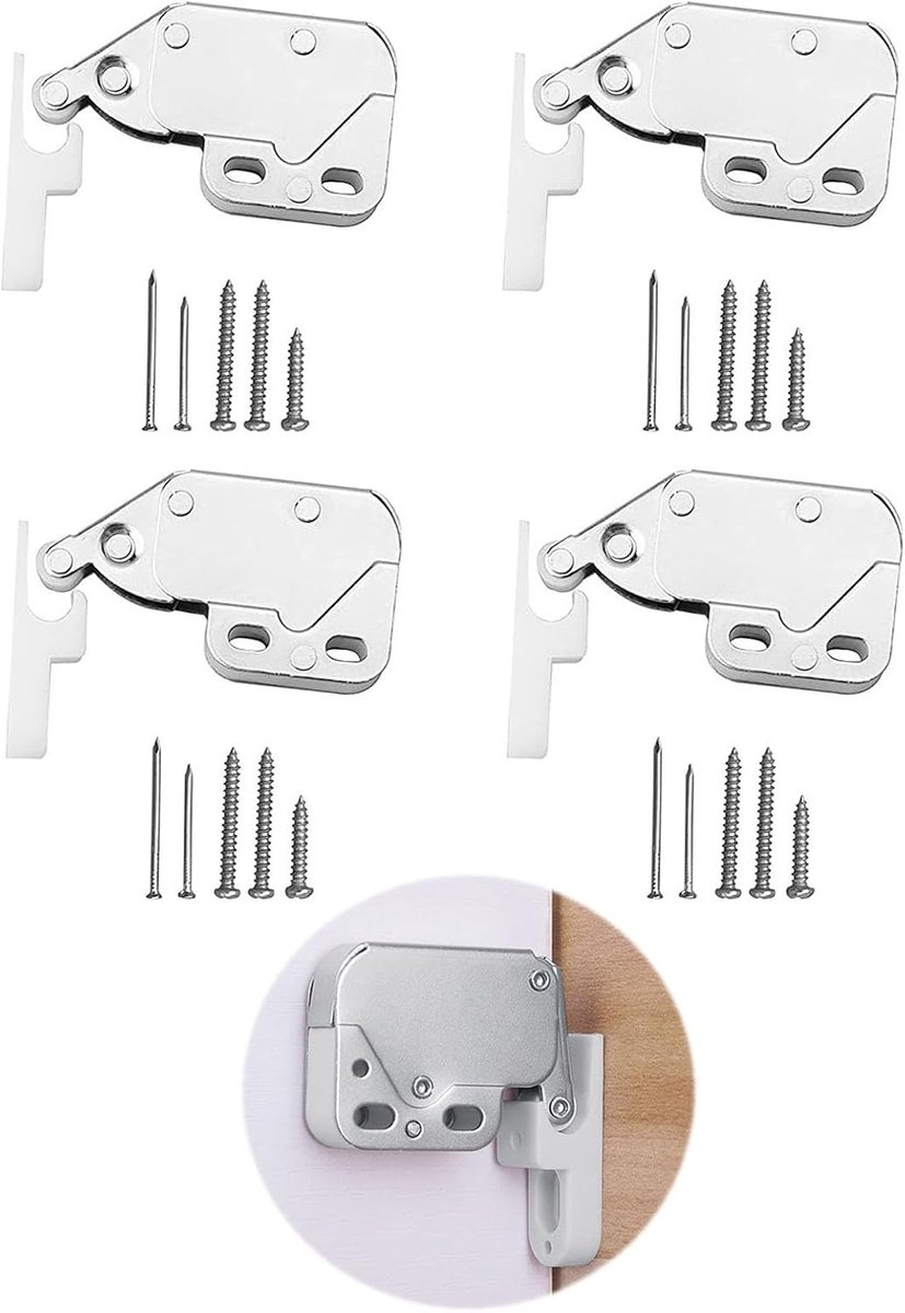 Dailygoods- Veersluiting 4-delig - Drukdeurvergrendeling - Mini-vergrendeling - Kledingkast - Robuust - Slijtvast en krasbestendig - Deurslot
