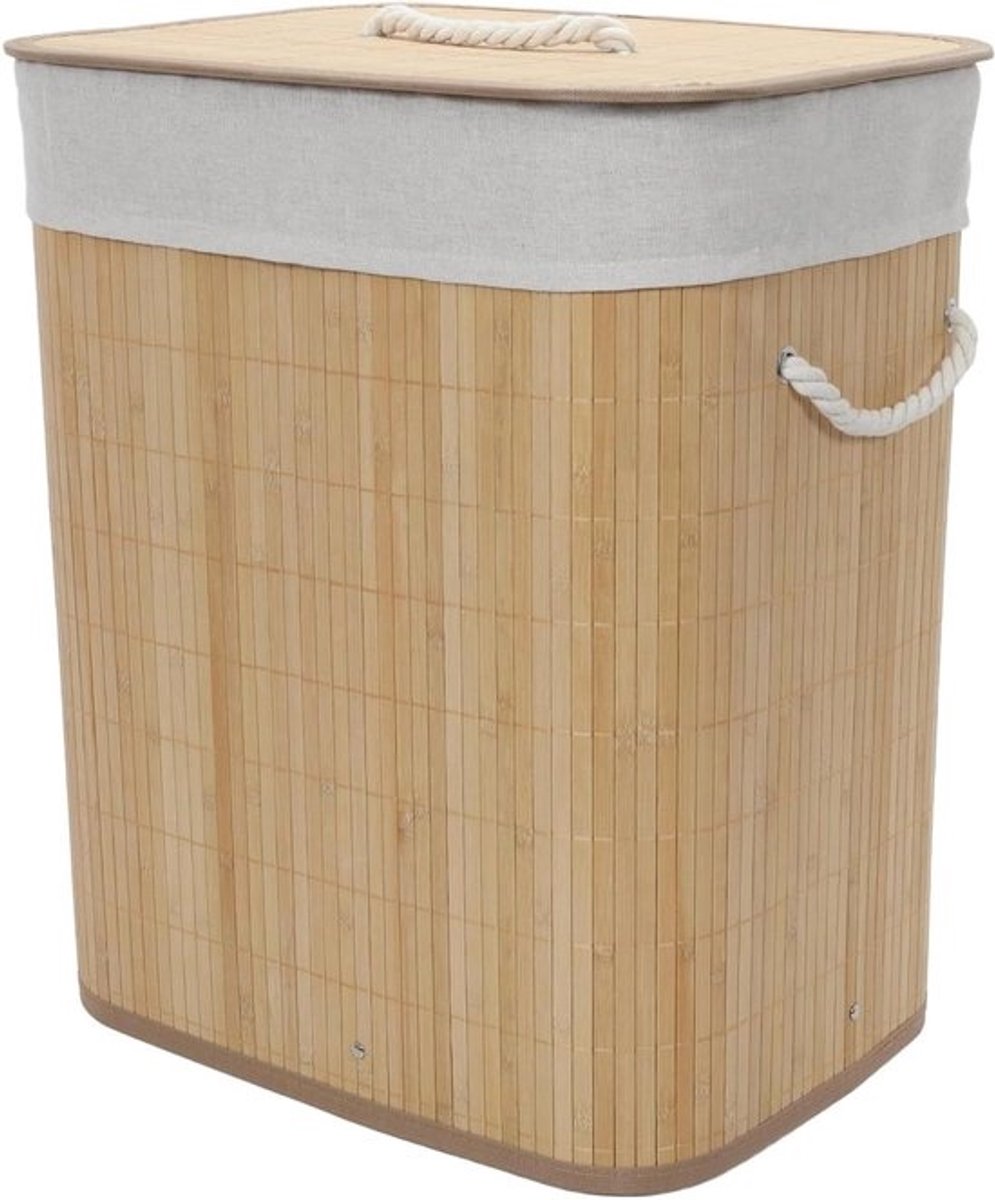 Wasmand Bamboe - Wasverzamelaar Linnenmand - Orde Houden - Uitneembare Waszak - 60 Liter - Natuurlijk Beige