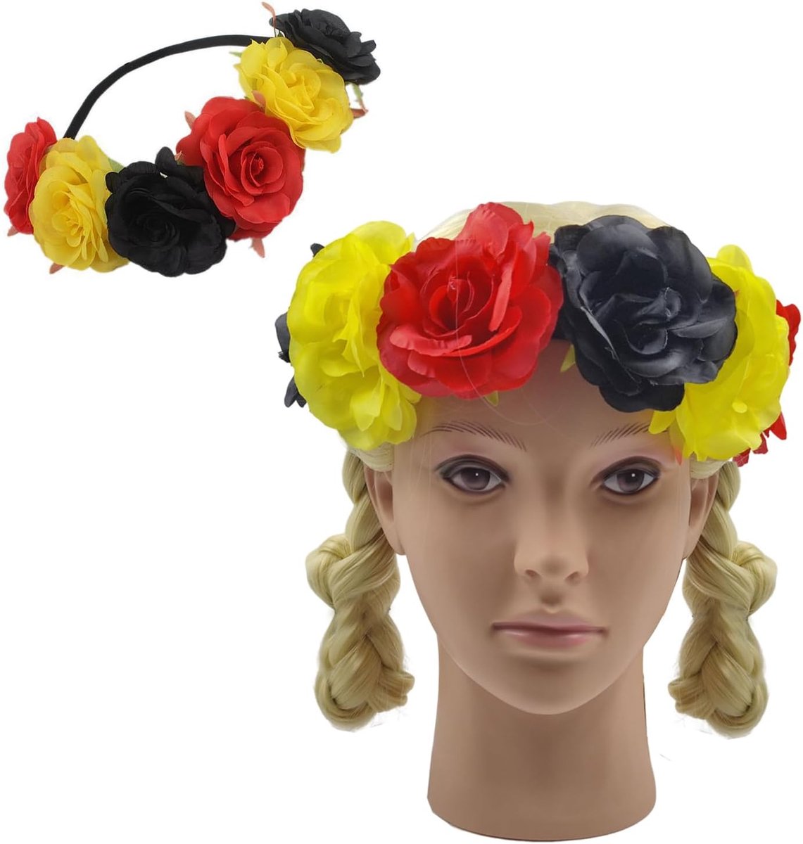 slinger, bloemen, hoofdband, hoofddeksel voor bruiloft, festival, bloemenhoofdband voor bruid, haaraccessoires voor sportliefhebbers bij het stadionbezoek accessoire (zwart geel