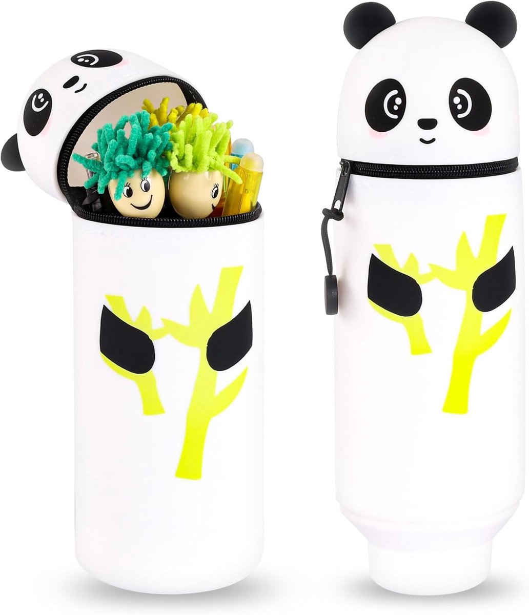 Pennenetui, 2-in-1 zachte siliconen tas, stand-up etui, panda voor school, thuiskantoorbenodigdheden