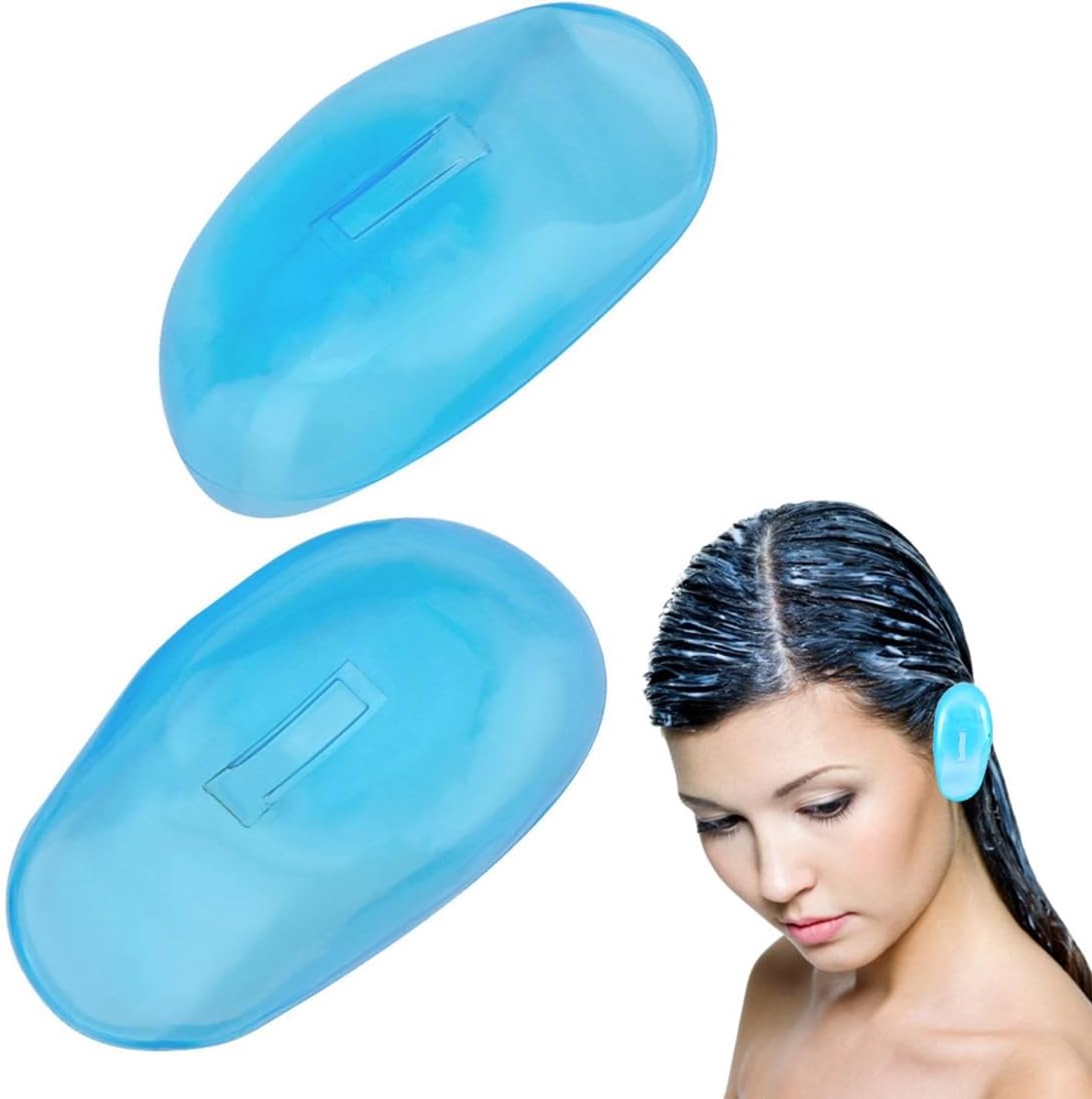 siliconen oorbeschermers ter bescherming van de haarkleur bij het verven, waterdicht, geschikt voor thuis, douche, badkamer, salon, transparant, blauw, 2 stuks