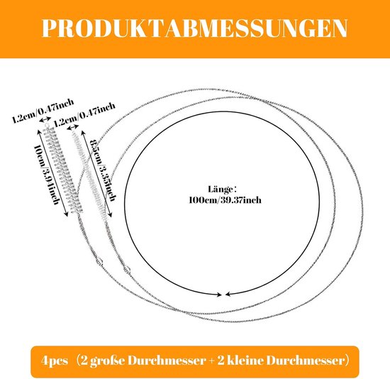 4 stuks, 100 cm, flexibele reinigingsborstel, roestvrijstalen borstel, lange pijpenreiniger, multifunctionele reinigingsborstel, voor rietjes, slangflessen (wit) — afbeelding 2