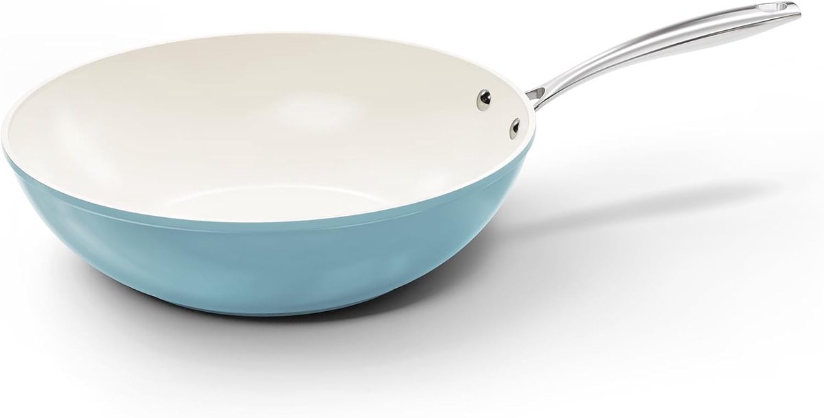 & Pan - Go Blue Wokpan 30 cm -Geschikt voor alle warmtebronnen, inclusief inductie – PFAS-vrij- Keramische Anti-aanbaklaag -Vaatwasserbestendig -Aluminium- Cool Touch Handvat -Blauw