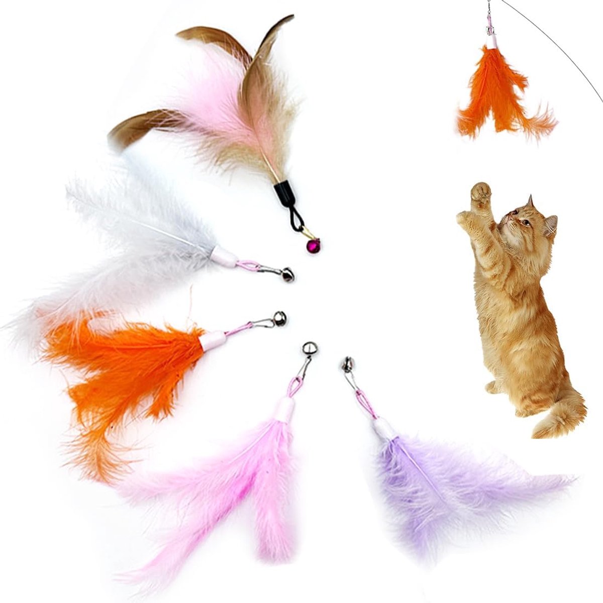 5 stuks reserve-kattenspeelgoed, kattenspeelgoed, veerspeelgoed voor katten, kattenhengel, inclusief navullingen voor natuurlijke kattenveren