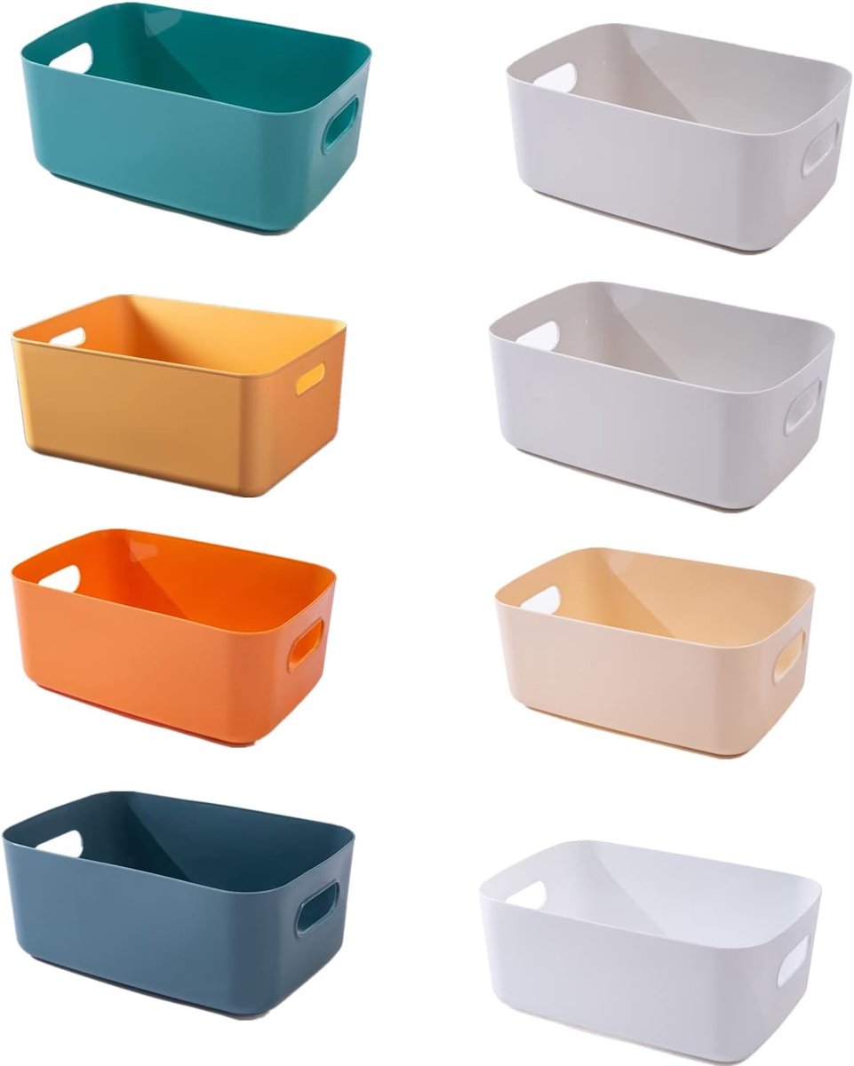 8pcs Plastic Opbergdozen, Meerdere Kleuren Organisatie Opbergmanden voor Keuken, Kast, Bureau, Badkamer, Speelgoed, Huis Opgeruimde Open Opbergbakken met Handvatten (8pcs 24x17.5x9.5cm)