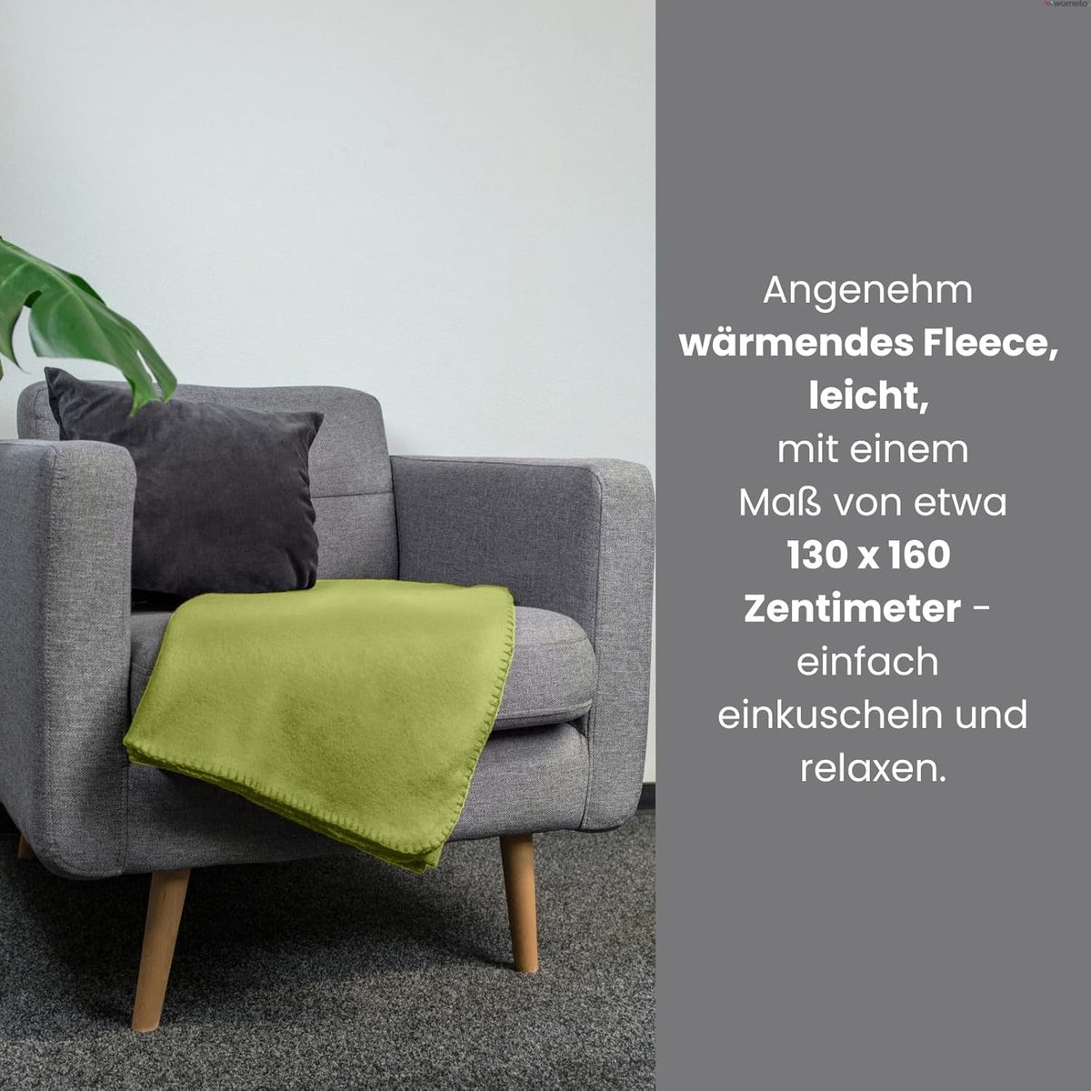 Fleece dekens, 2-delig, 130 x 160 cm, ca. 400 g, anti-pluisrand, groen