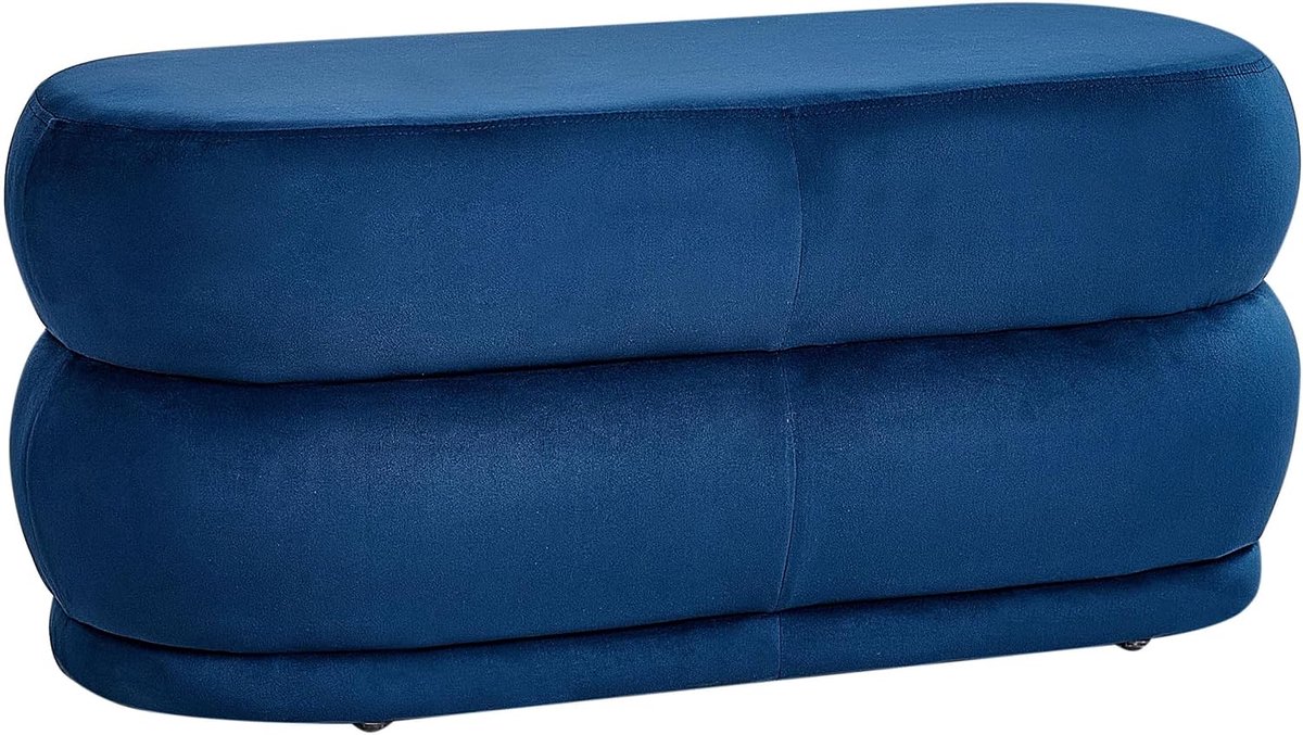 Gestoffeerd bankje fluweel krukje poef voetenbankje accent marineblauw Ellendale