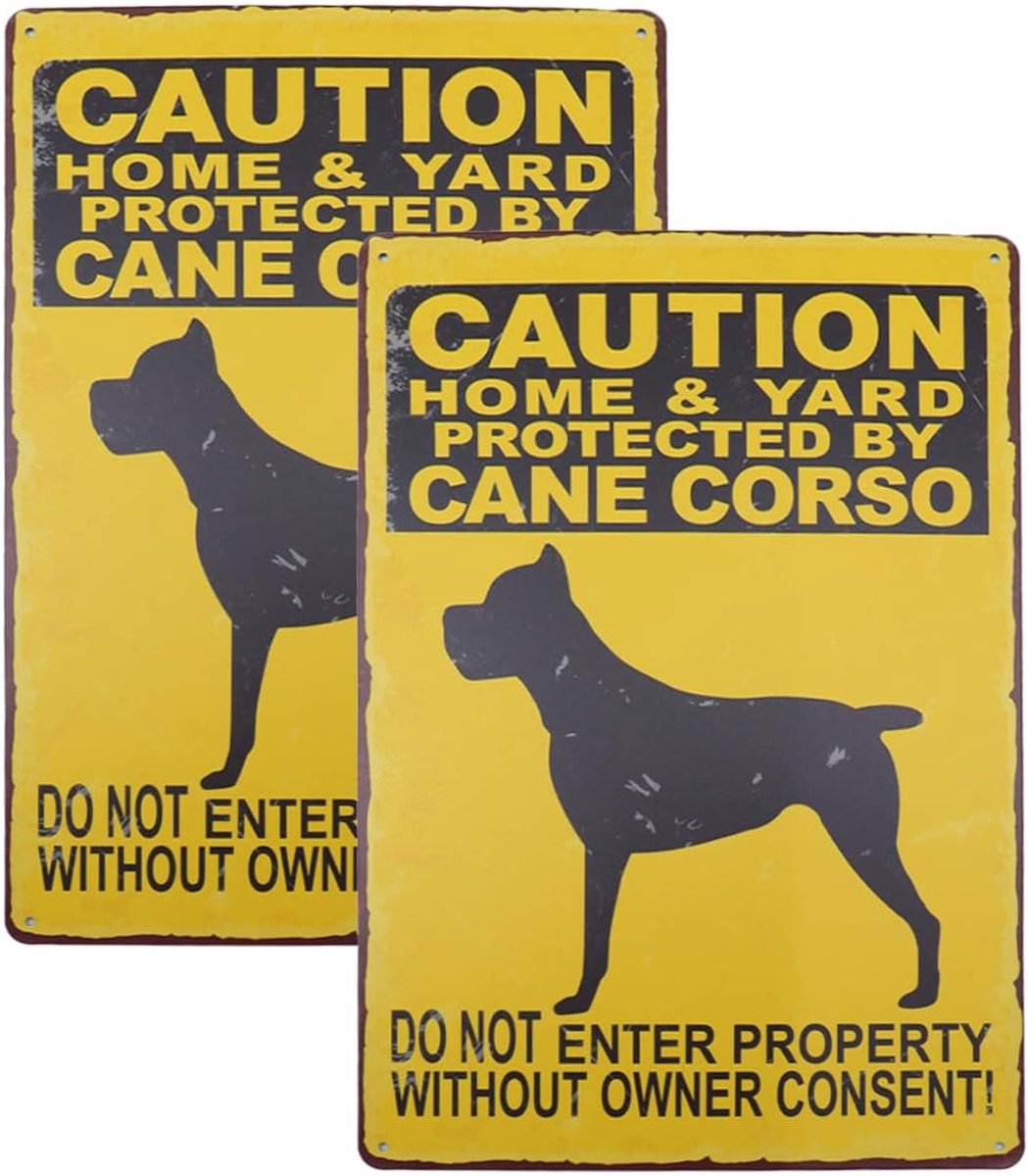 2 stuks hond waarschuwingsbord vintage metaal schilderij gazon hangende wanddecoratie voor tuin huis veiligheid alarm 20 x 30 x 0,025 cm