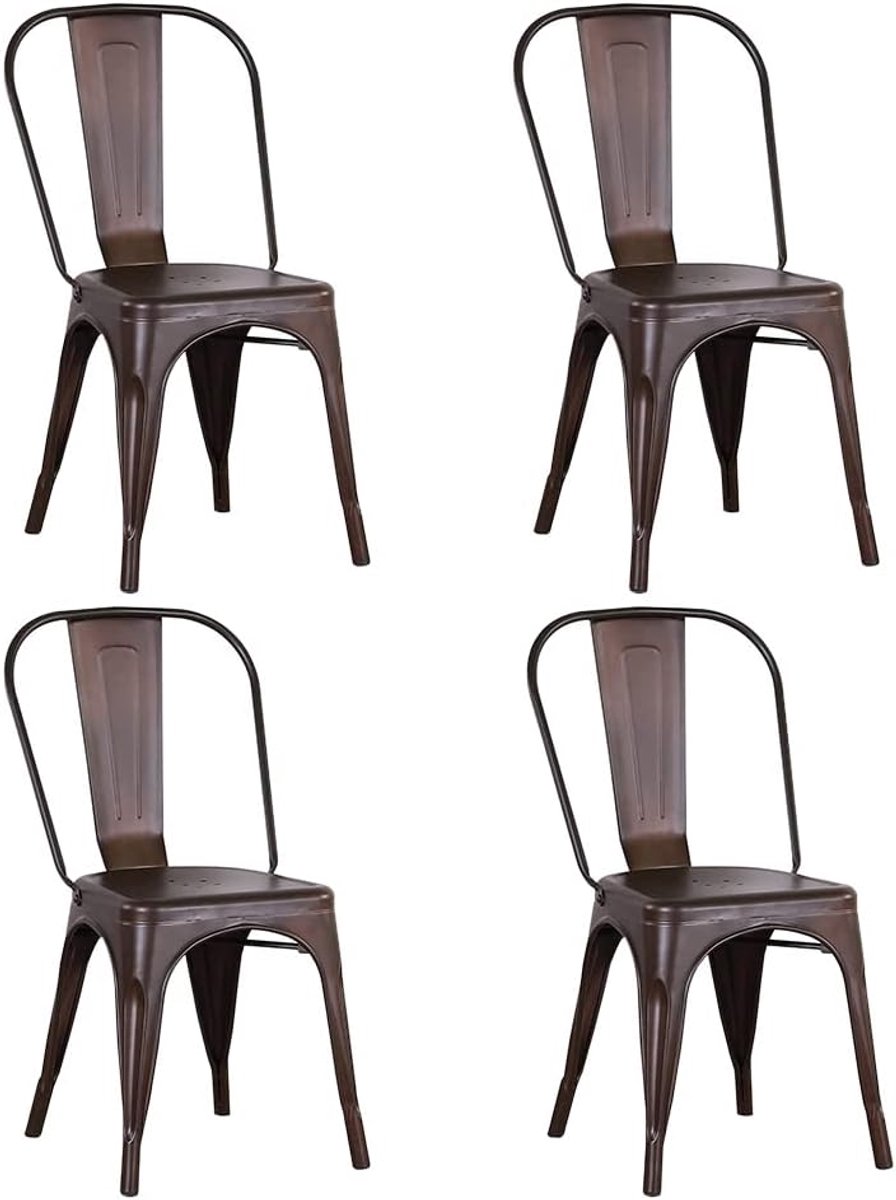 Set van 4 stapelbare metalen eetkamerstoelen in industriële stijl, vintage, geschikt voor binnen en buiten, tuinstoel, 85 x 45 x 45 cm