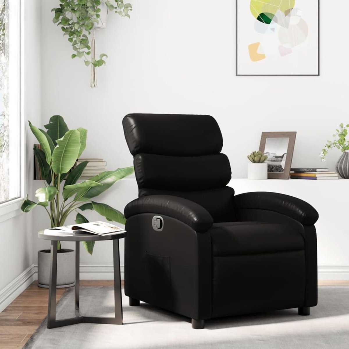 Televisiestoel om te relaxen, van kunstleer, zwart, met voetensteun, 70 x 92 x 99,5 cm, televisiestoel, relaxstoel, kunstleren ligstoel
