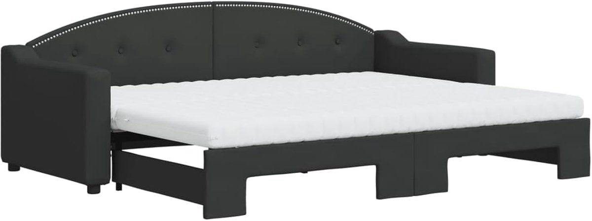 2-in-1 opvouwbare slaapbank, zwart, met 2 schuimmatrassen, 80 x 200 cm, structuur van massief hout en metaal, ideaal voor kleine ruimtes, afmetingen 223 x 90 x 75 cm