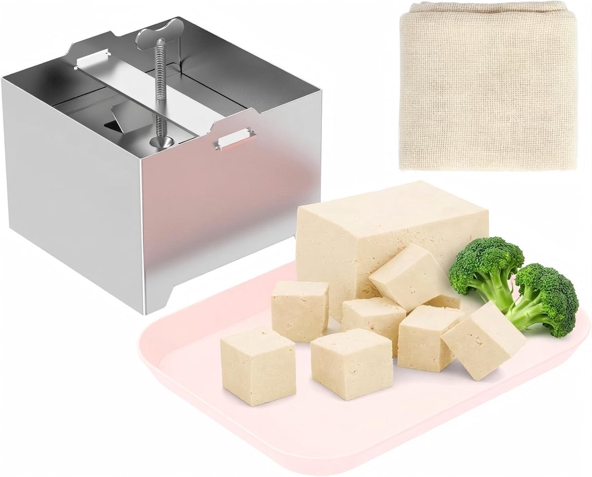 Tofupers van roestvrij staal, voedselveilig materiaal, vaatwasmachinebestendig, inclusief 1 dienblad en 1 gaasdoek, geschikt voor zelfgemaakte tofu, kaas en droge yoghurt.