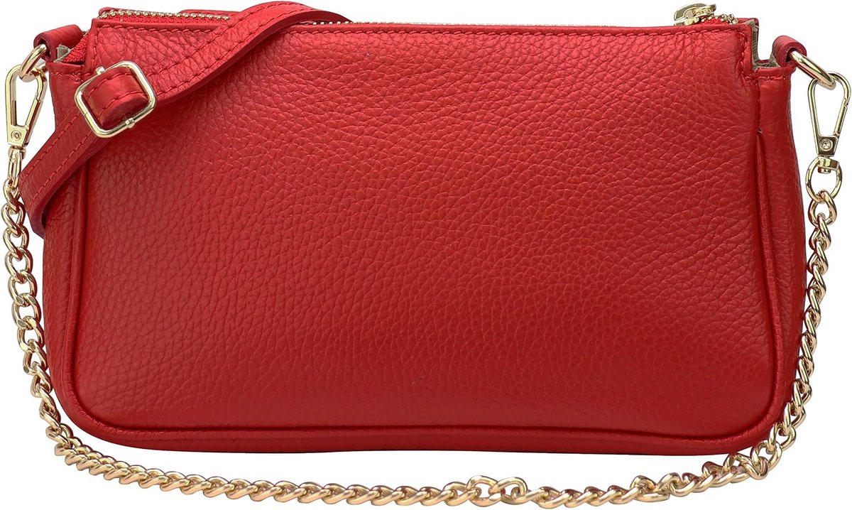 Leder Echt lederen schoudertas handtassen clutch kleine avondtas goudkleurig metalen beslag 23x13cm Larisa G324