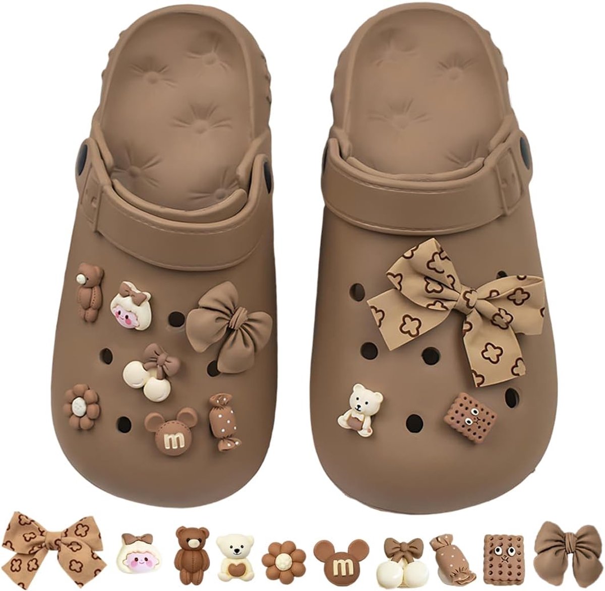 9 stuks meisjesstijl, schattige pinnen, schoenbedels, pvc, schoenclips, decoratie, schattig, charmant, schoenen, accessoires voor schoenen en armbanden, met strik