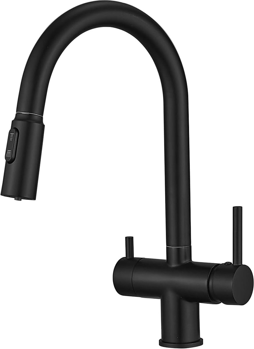 Osmose 3-weg waterkraan, uittrekbare keukenkraan, 3-weg waterkraan, uittrekbaar, keuken, 3-in-1 wastafelarmatuur, zwart