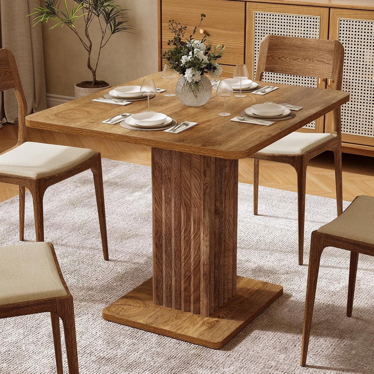 Eettafel voor 4 personen, 90 cm x 80 cm x 75 cm Kleine keukentafel met stevig onderstel, eettafel in landelijke stijl voor eetkamer, woonkamer, keuken, bruin